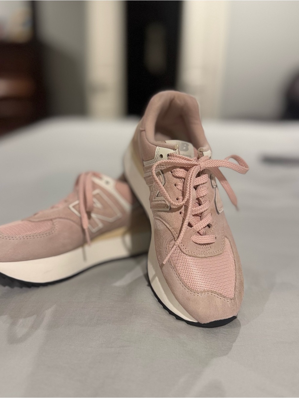 New Balance 574 Stacked Pink Suede & Mesh Lace-Up Sneakers